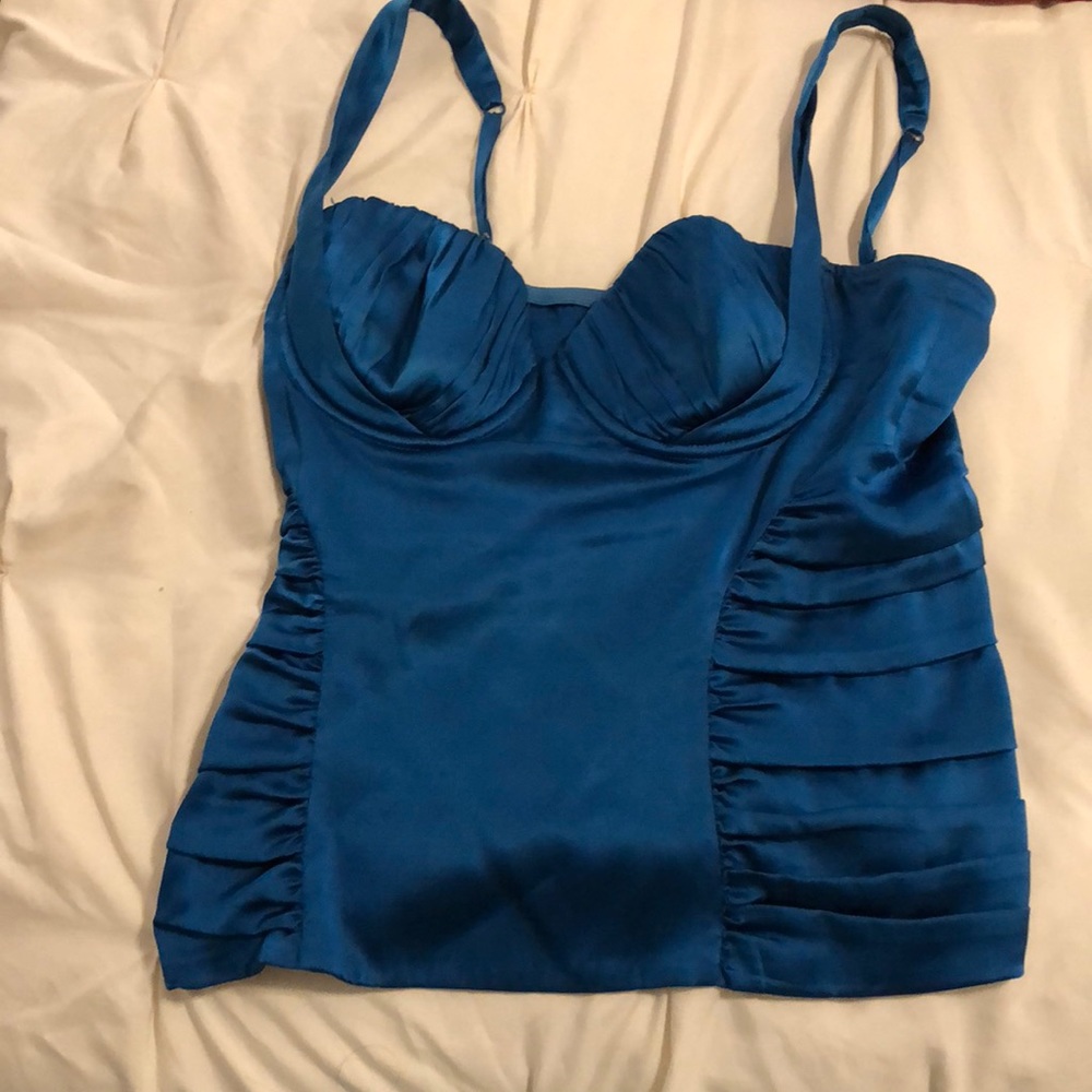 Small women’s silk peacock blue blouse